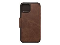 OtterBox Strada Series Folio - Étui à rabat pour téléphone portable - compatibilité avec MagSafe - cuir - espresso (brun) - pour Apple iPhone 15 Plus 77-93563